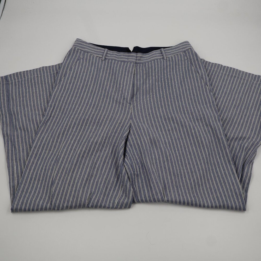 BCBGMAXAZRIA Pinstripe‎ Trousers Womens Medium Blue White Wide Leg Striped Pants